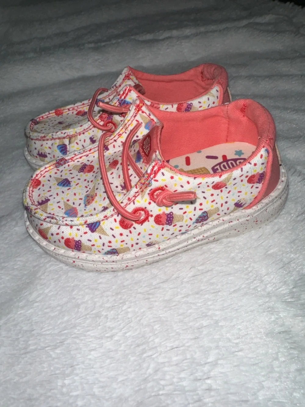 Hey Dude Kids' Ice Cream Cone Print Moccasins with Coral Accents